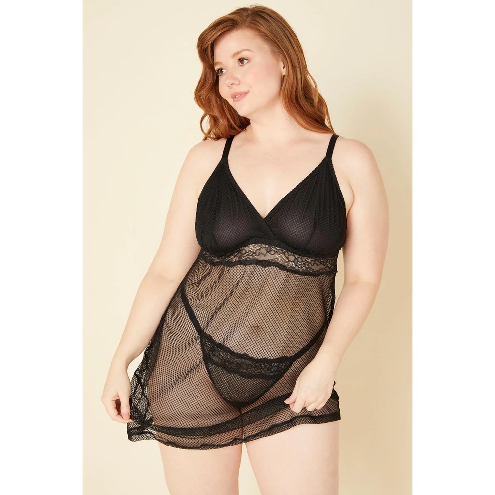NWT Cosabella [ 2X ] Amore Darling Chemise Dress‎ & G-String Set in Black T2175